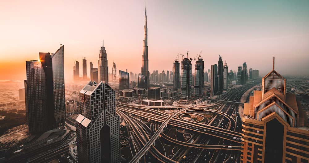 Dubai skyline — the UAE appointed the world's first Minister of State for Artificial Intelligence in 2017 and has deployed AI across government platforms including TAMM, Dubai Police and the Roads and Transport Authority